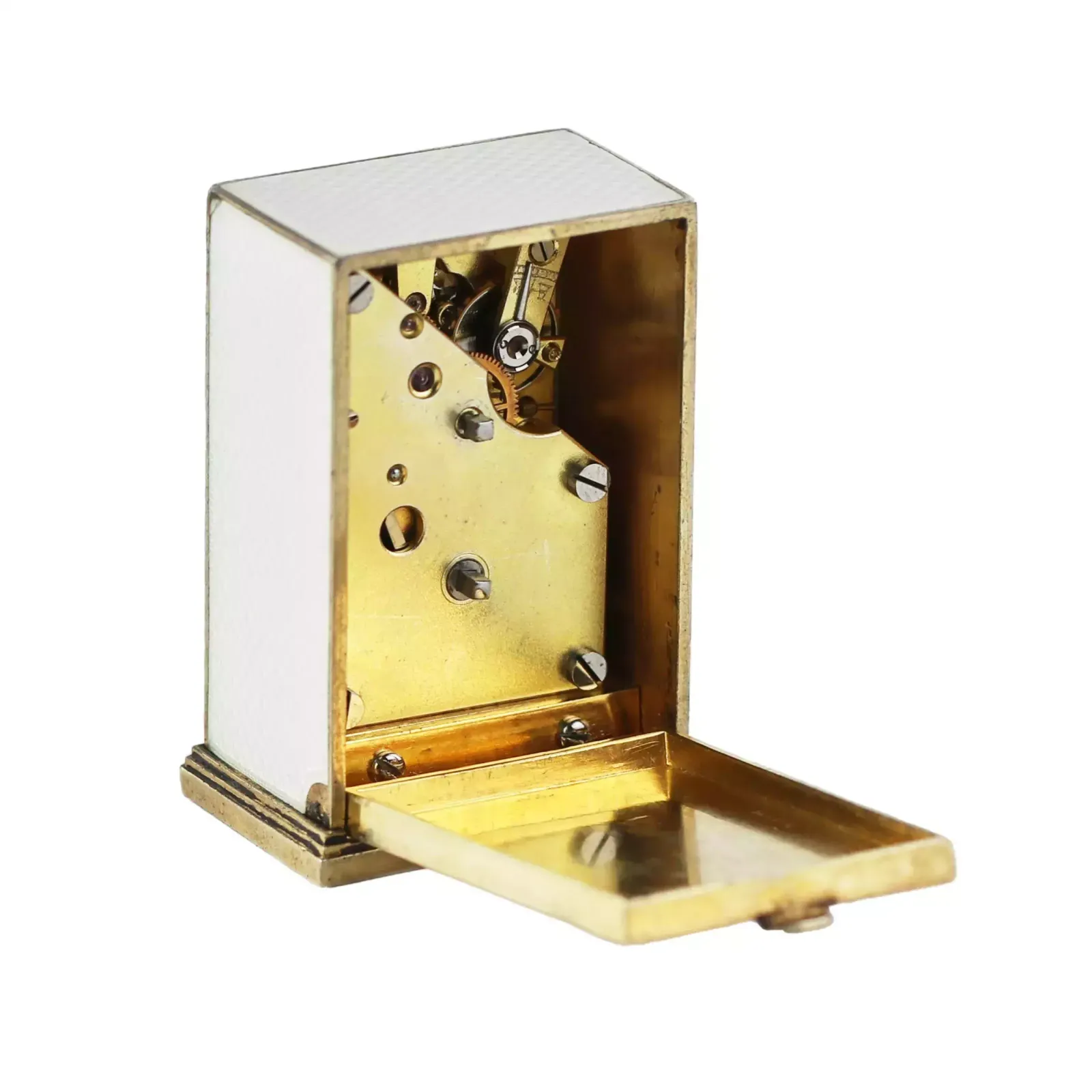 Miniature Travel Clock In A Case, In Silver And Guilloche Enamel, Early 20th Century photo Home Decor