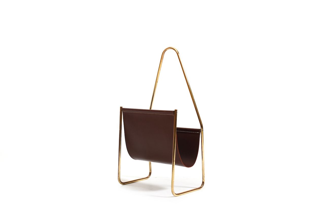 1950s Carl Auböck Magazin Holder In Brass And Leather photo furniture