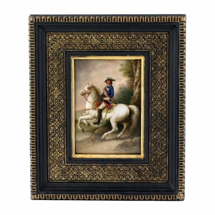 Porcelain Layer Portrait Of An Equestrian Monarch. 19th Century.