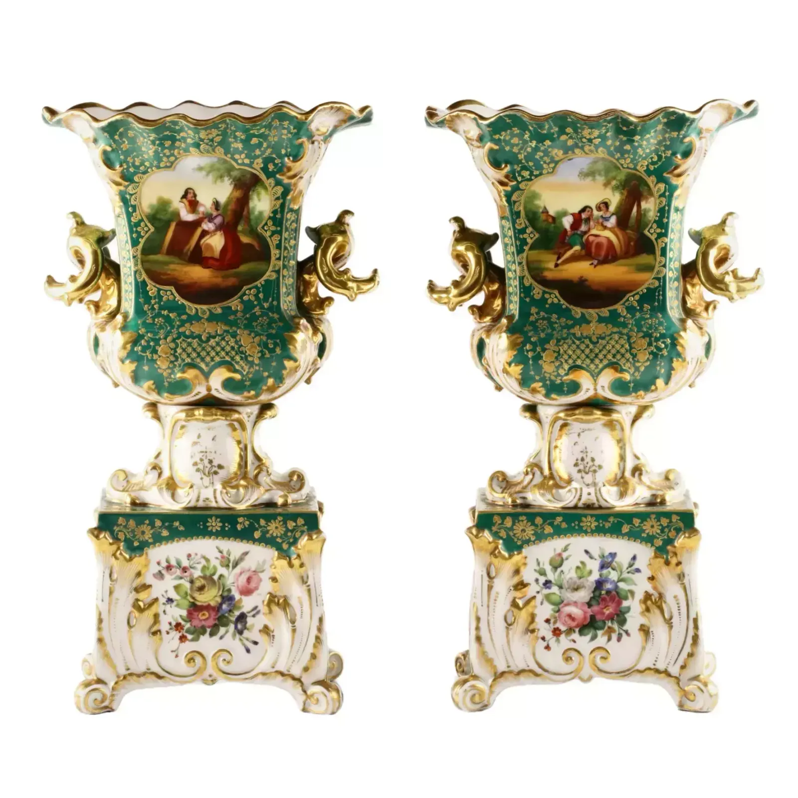 Pair Of Vases Gallant Age., 1800s