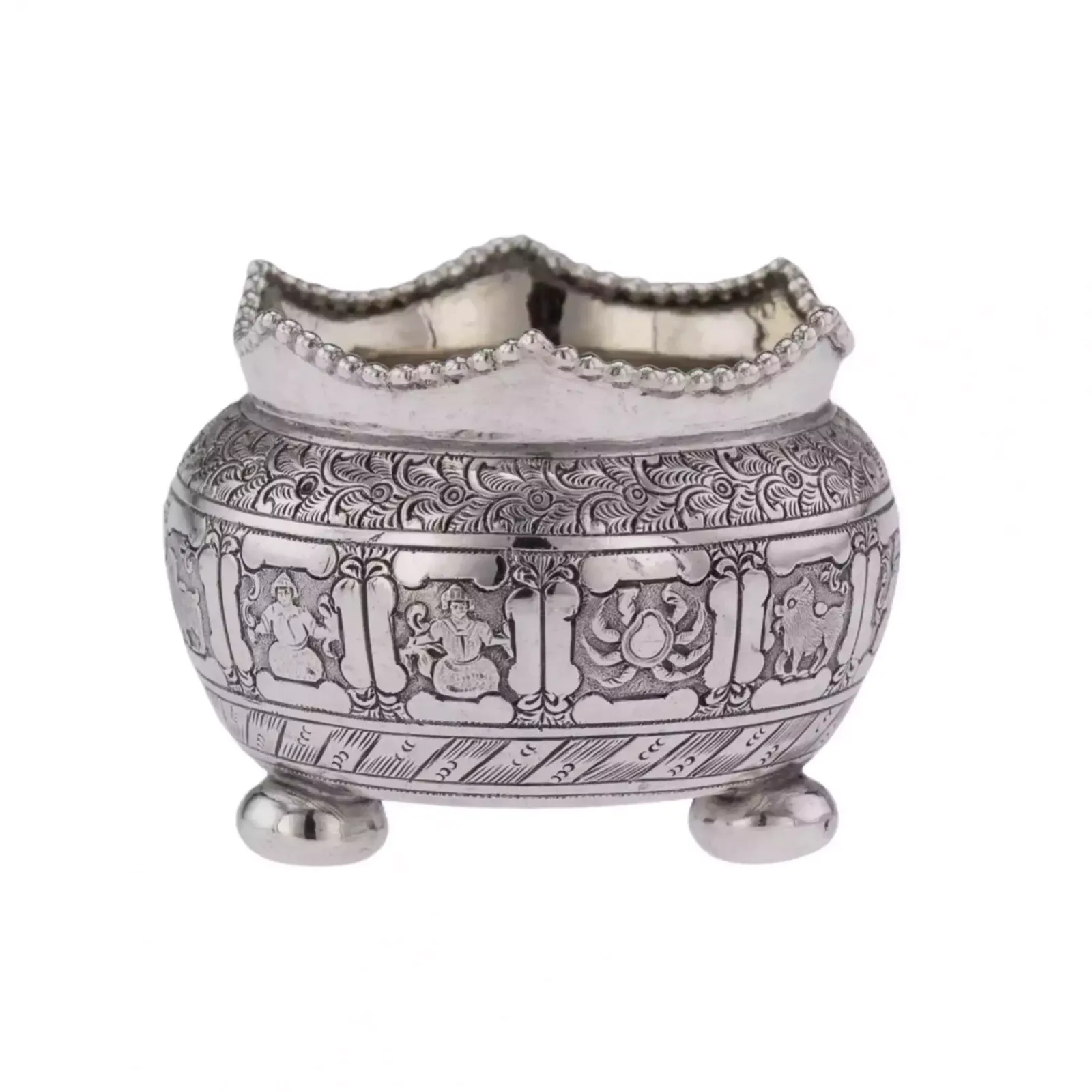 Set Of 6 Silver, English Chinoiserie Salt Shakers. London. 1876 photo vintage