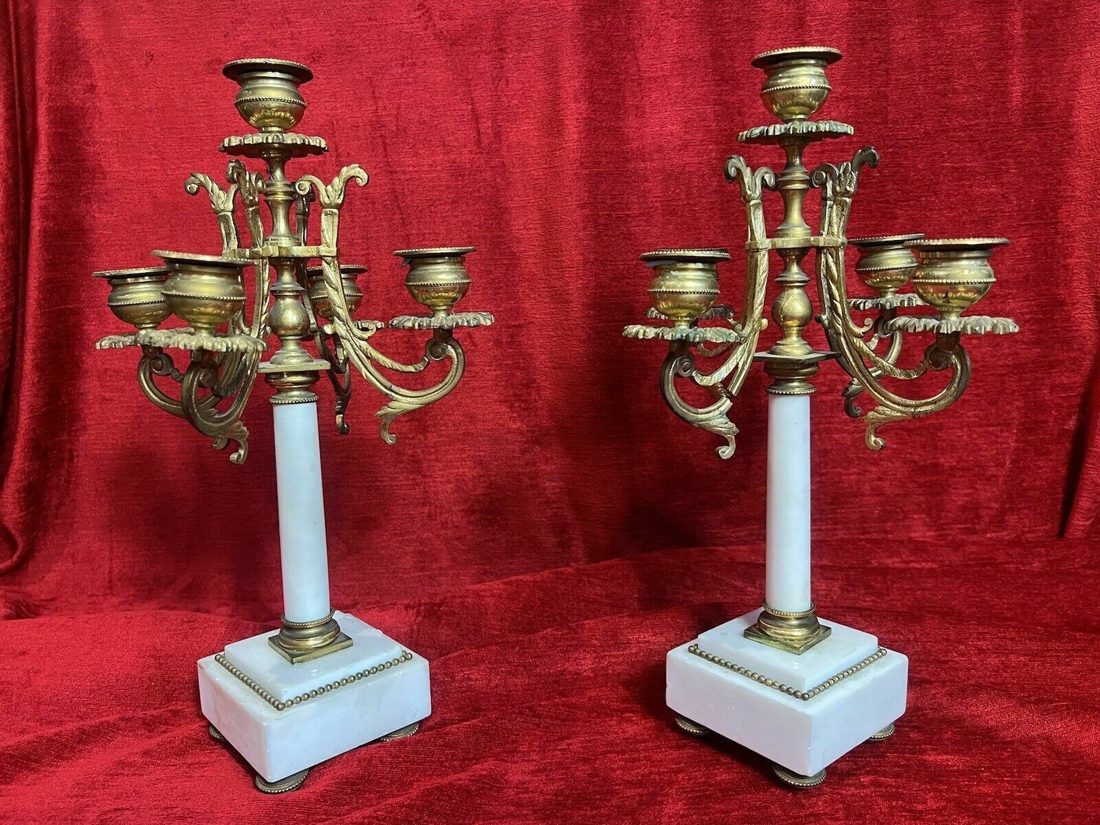 Pair Of French Louis XVI Style Bronze Ormolu/Marble Candelabra