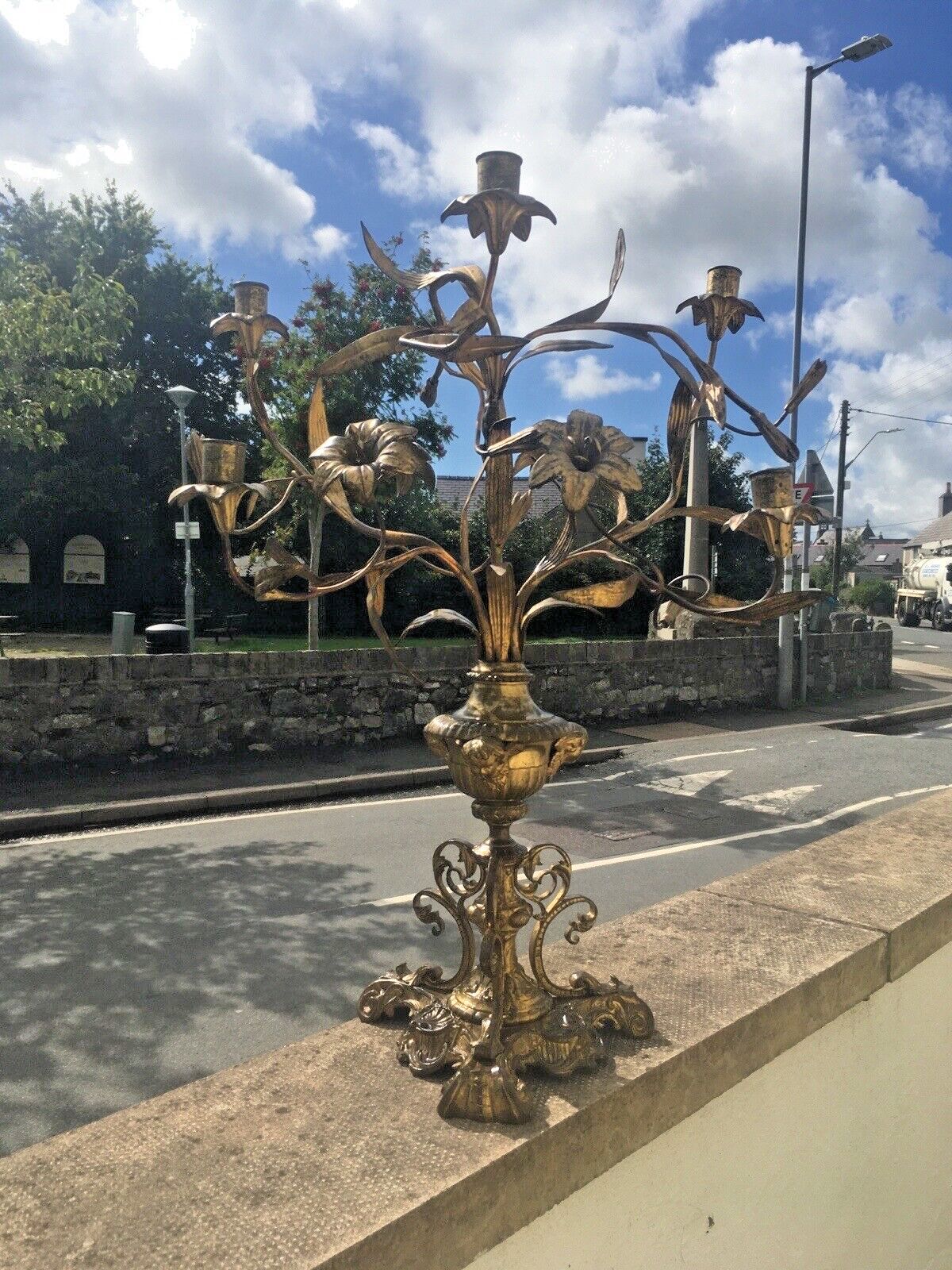 photo vinterior Antique French Louis XV Belle Epoque Floral Candelabra Hollywood Regency Ormolu