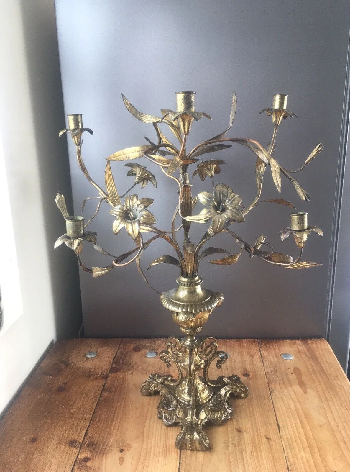 photo buy Antique French Louis XV Belle Epoque Floral Candelabra Hollywood Regency Ormolu