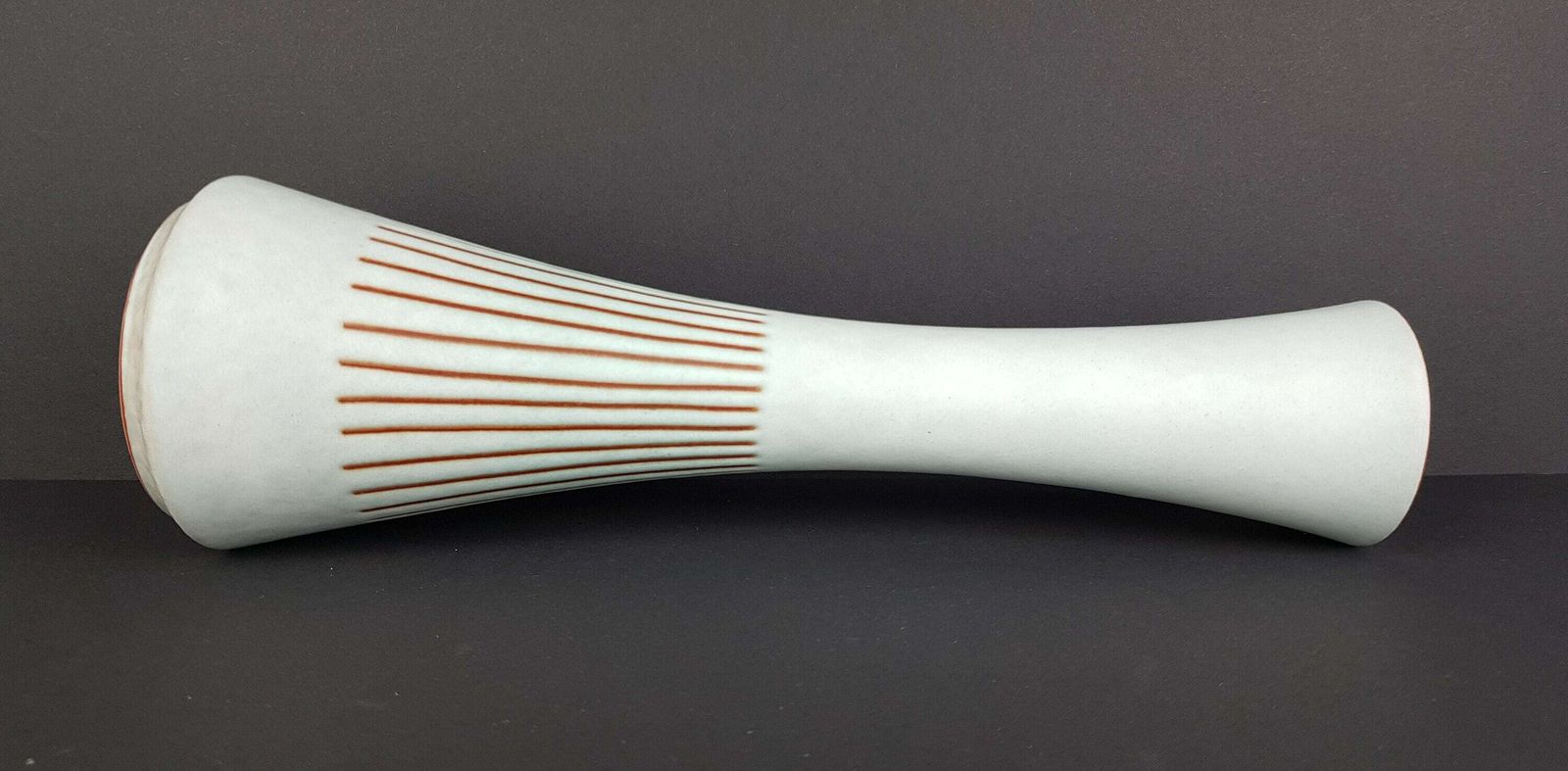 Vintage Steuler Keramik Blueish White Vase With Brown Stripes 4125 4 West German Pottery 1950s photo for sale