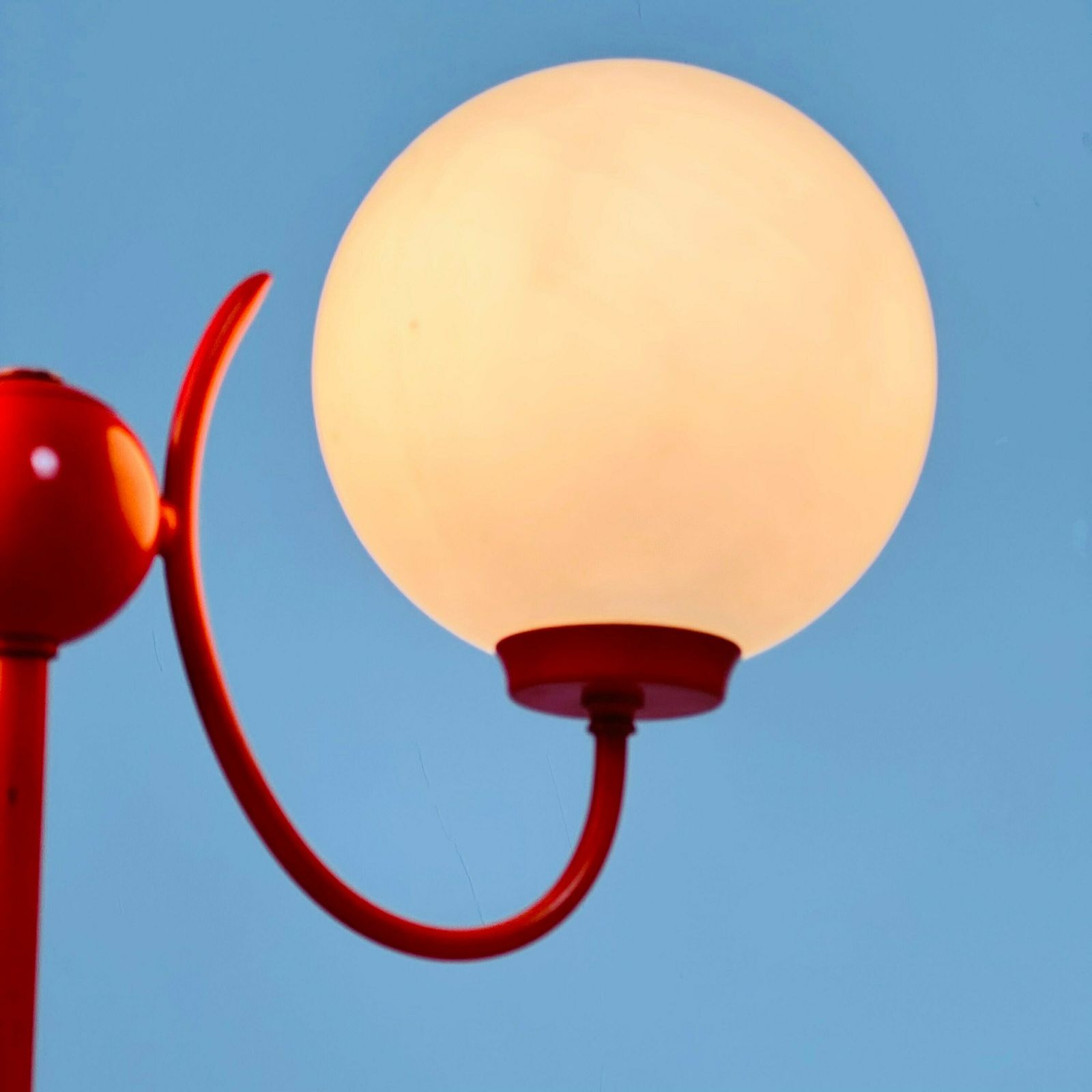 Opaline Glass, Orange Tulip Shaped Base Makes This Stunning Space Age Mid Century Table Lamp . Made By Kaiser Leuchten, Germany 1970s photo vinterior