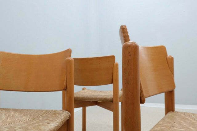 photo buy Vintage Wooden Dining Chairs With Straw Seat 1970s