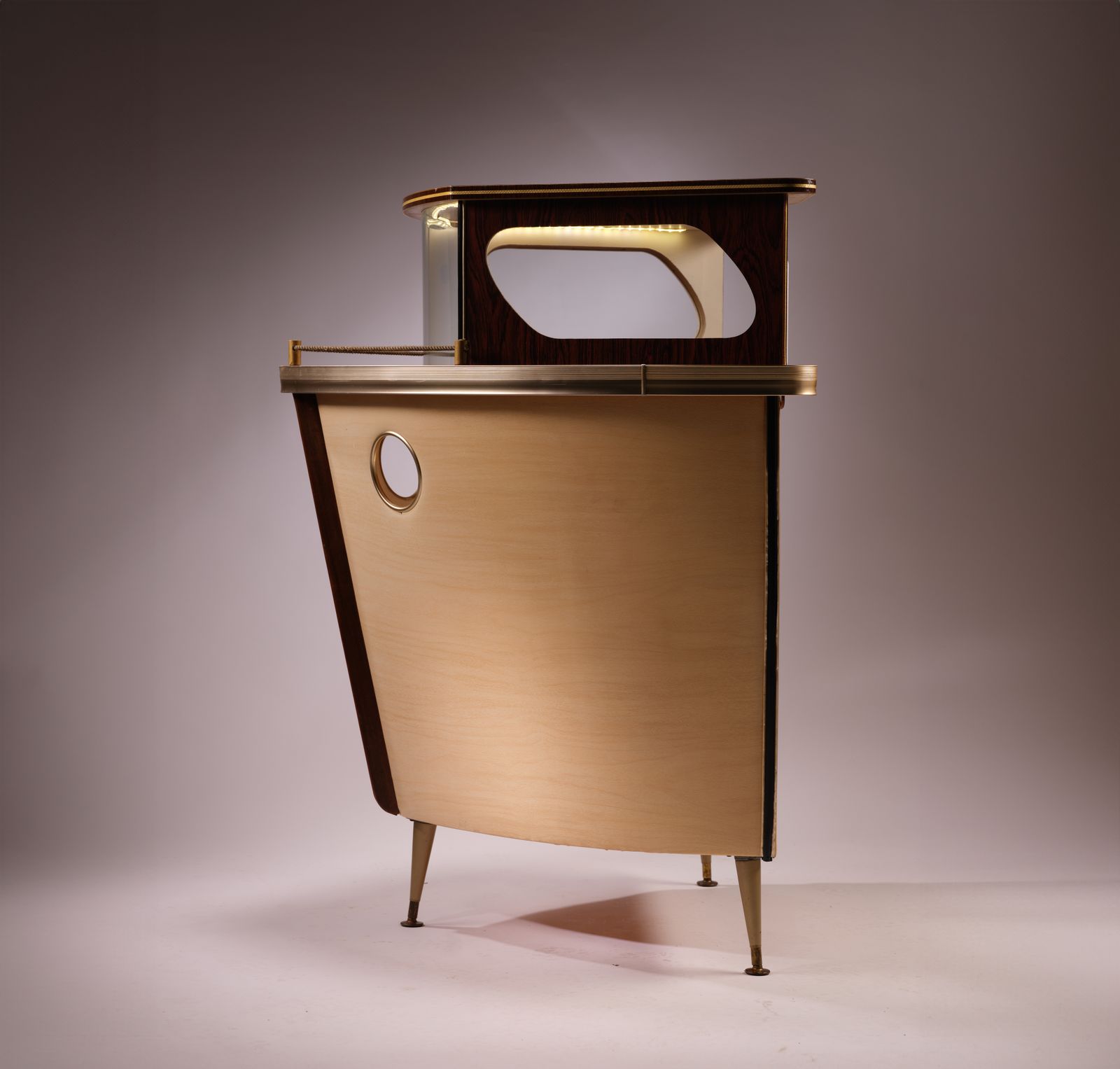 Eclectic Illuminated Vintage 1950’s 'Cocktail Buoy’ Drinks Bar Echoing A Boat Bow By Barget Of London. photo 2795.0