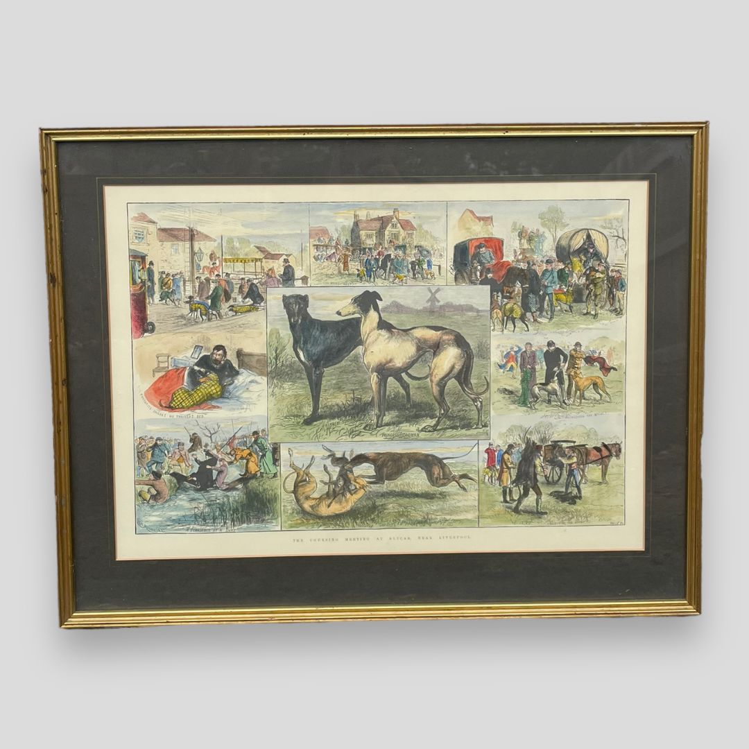 The Coursing Meeting At Altcar, Near Liverpool’, Hand Painted C19th Engraving