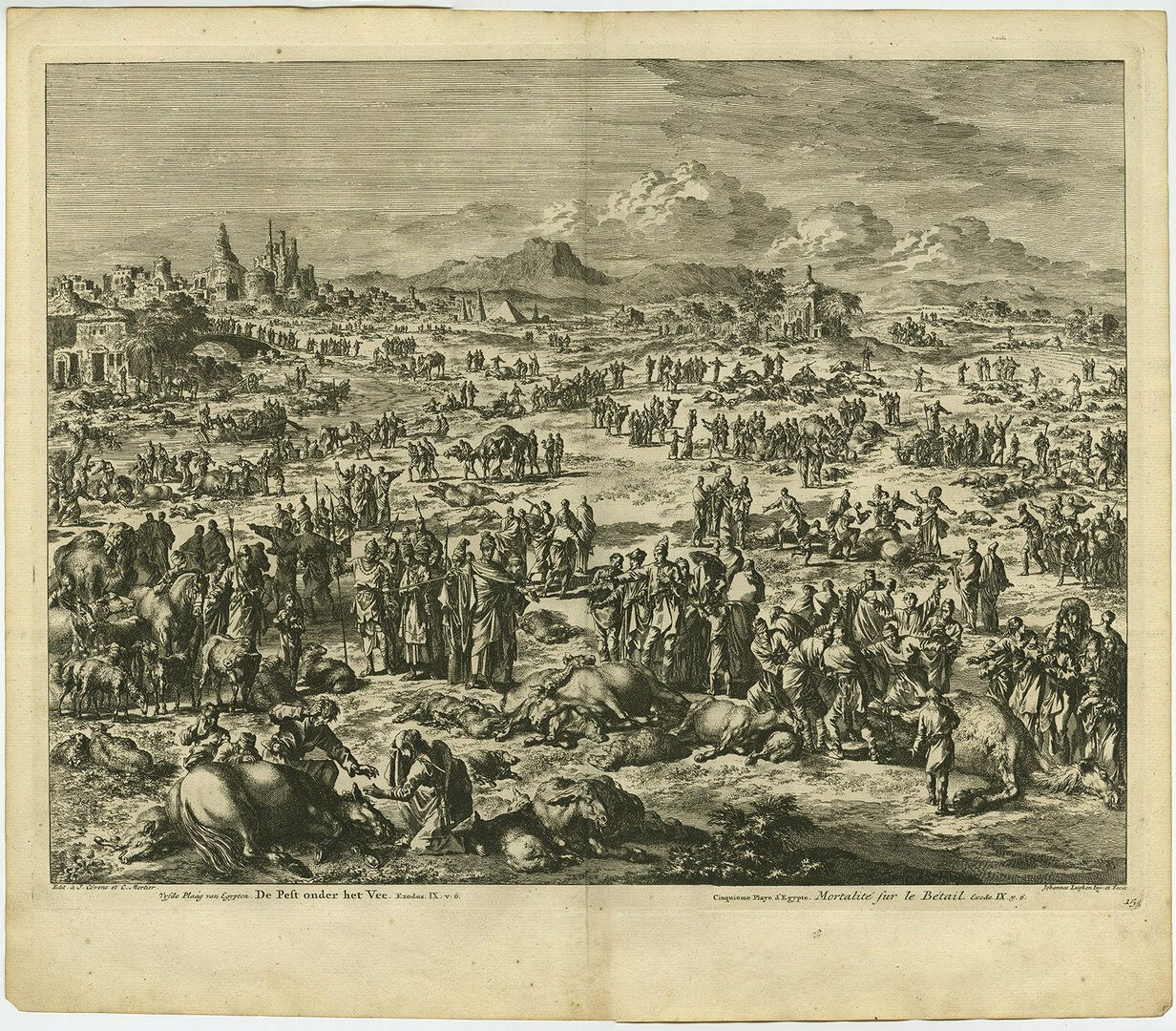 Antique Bible Print Of The Fifth Plague Of Egypt