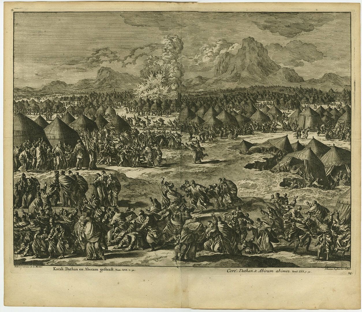 Antique Bible Print Of The Punishment Of Korah, Dathan And Abiram