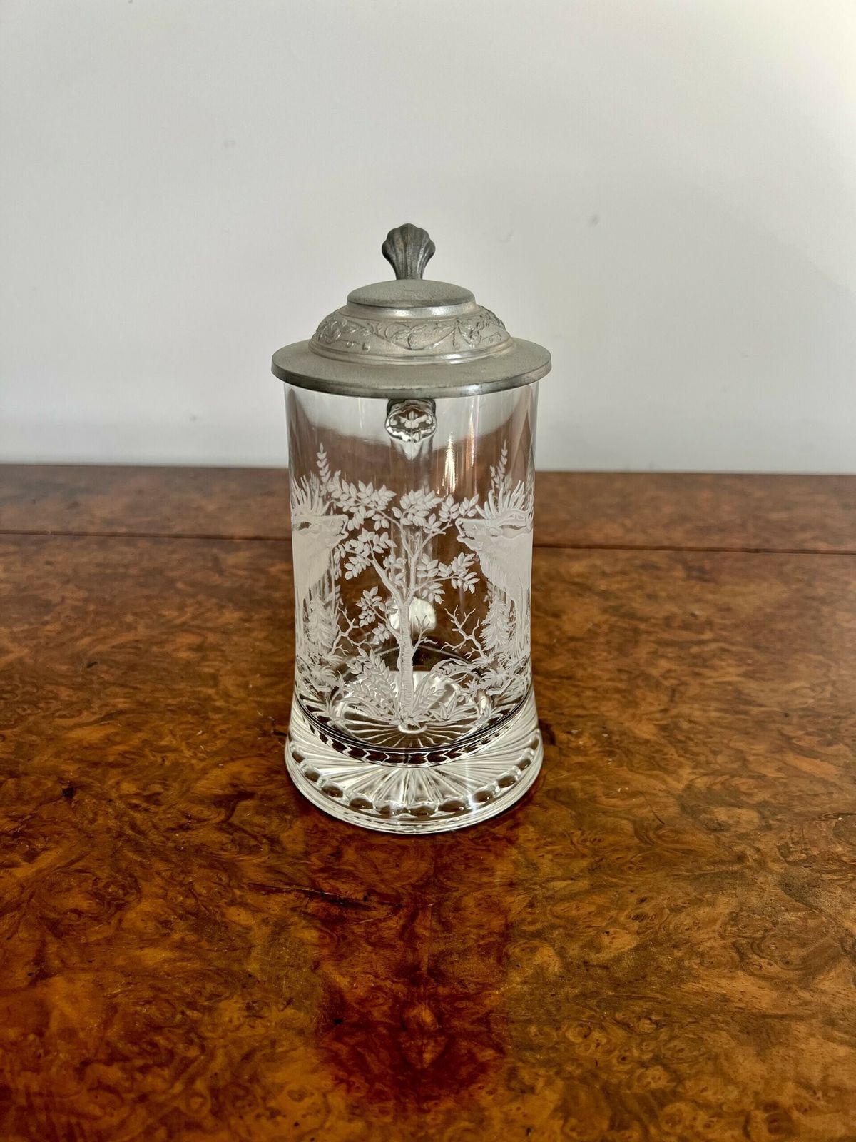 Outstanding Quality Antique Etched Glass Tankard photo for sale