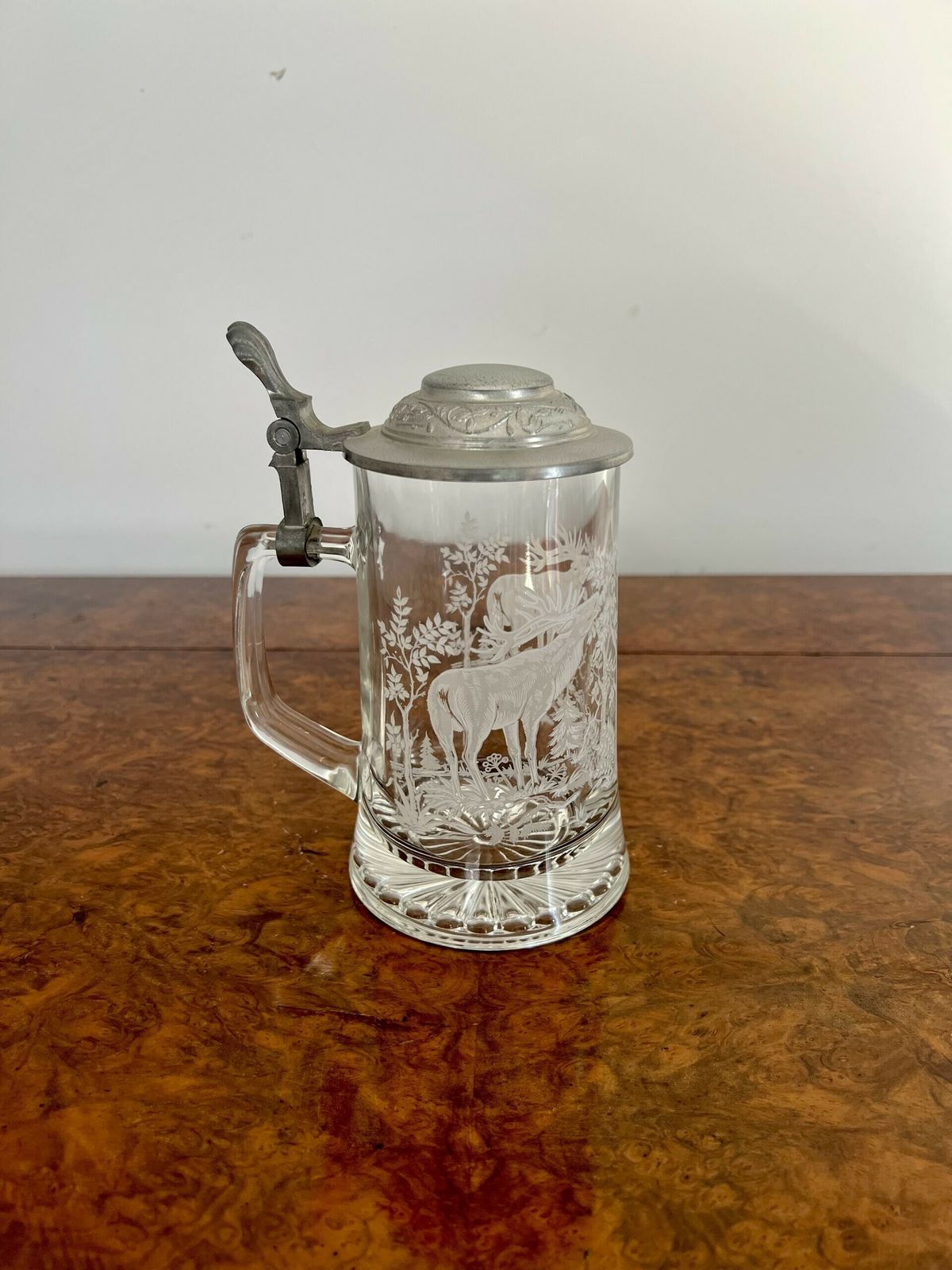 Outstanding Quality Antique Etched Glass Tankard photo Home Decor