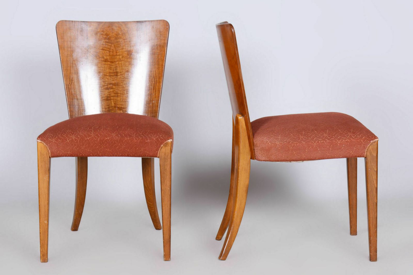 Set Of Four Original Artdeco Walnut Beech Chairs, Jindrich Halabala, Up Zavody, Czechia, 1940s photo 950.0