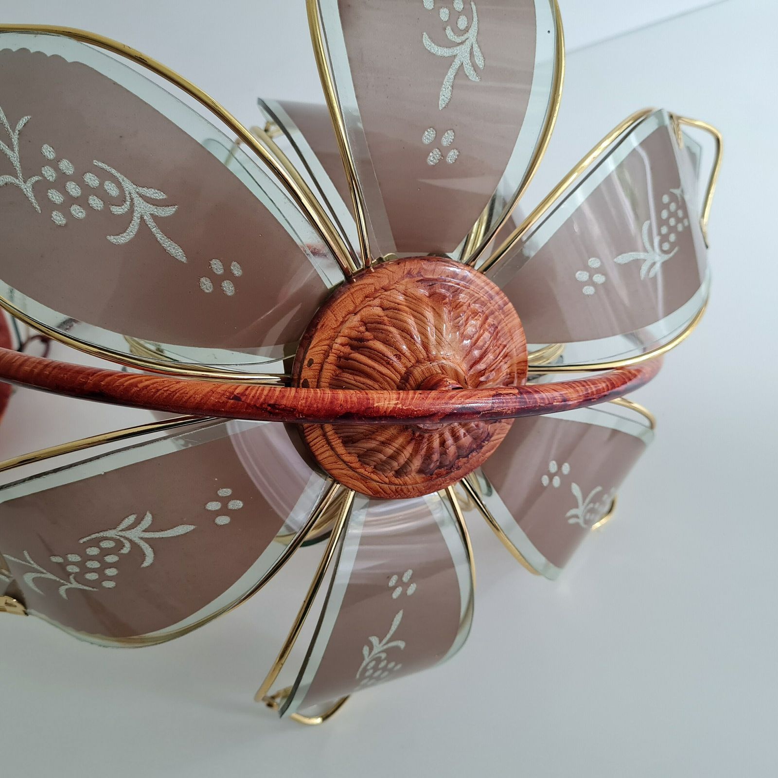 Vintage Hollywood Regency Hanglamp – Gegraveerd Glas Met Bloemmotief – Anthony California Lamp, Jaren 80 photo buy