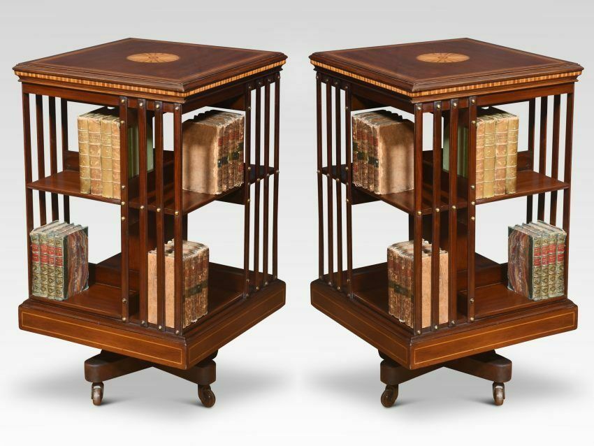 Pair Of Mahogany Inlaid Revolving Bookcases By Maple And Co