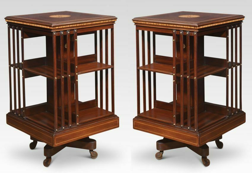 Pair Of Mahogany Inlaid Revolving Bookcases By Maple And Co photo 5340.0