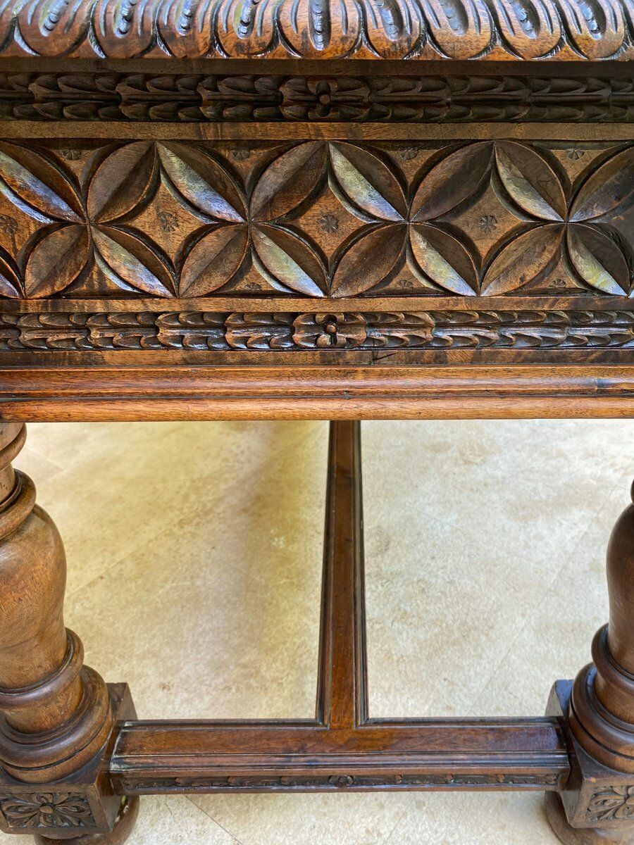 19th Century Spanish Walnut Desk With Two Drawers & Strong Legs, 1890s photo vintage