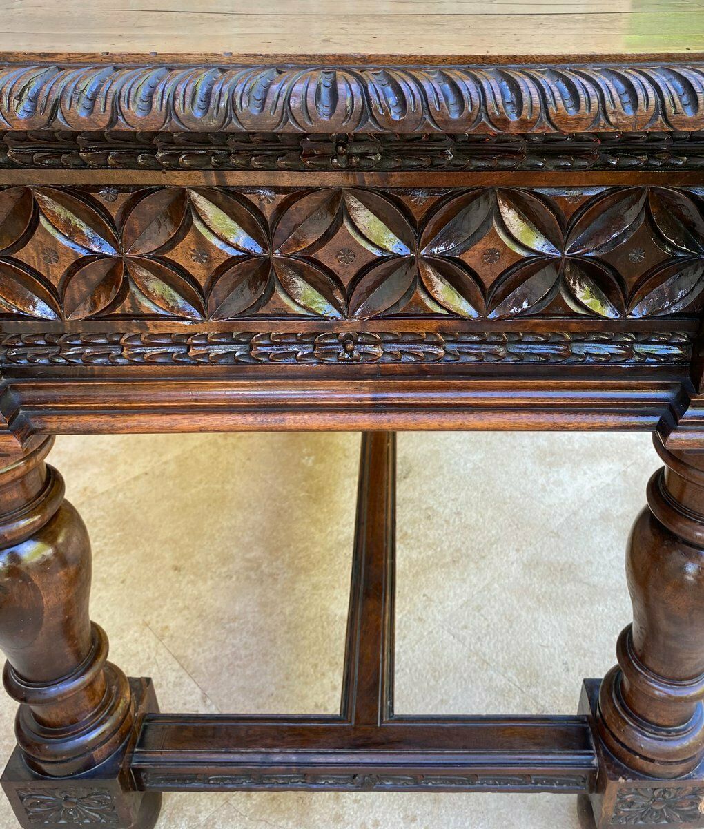 photo for sale 19th Century Spanish Walnut Desk With Two Drawers & Strong Legs, 1890s