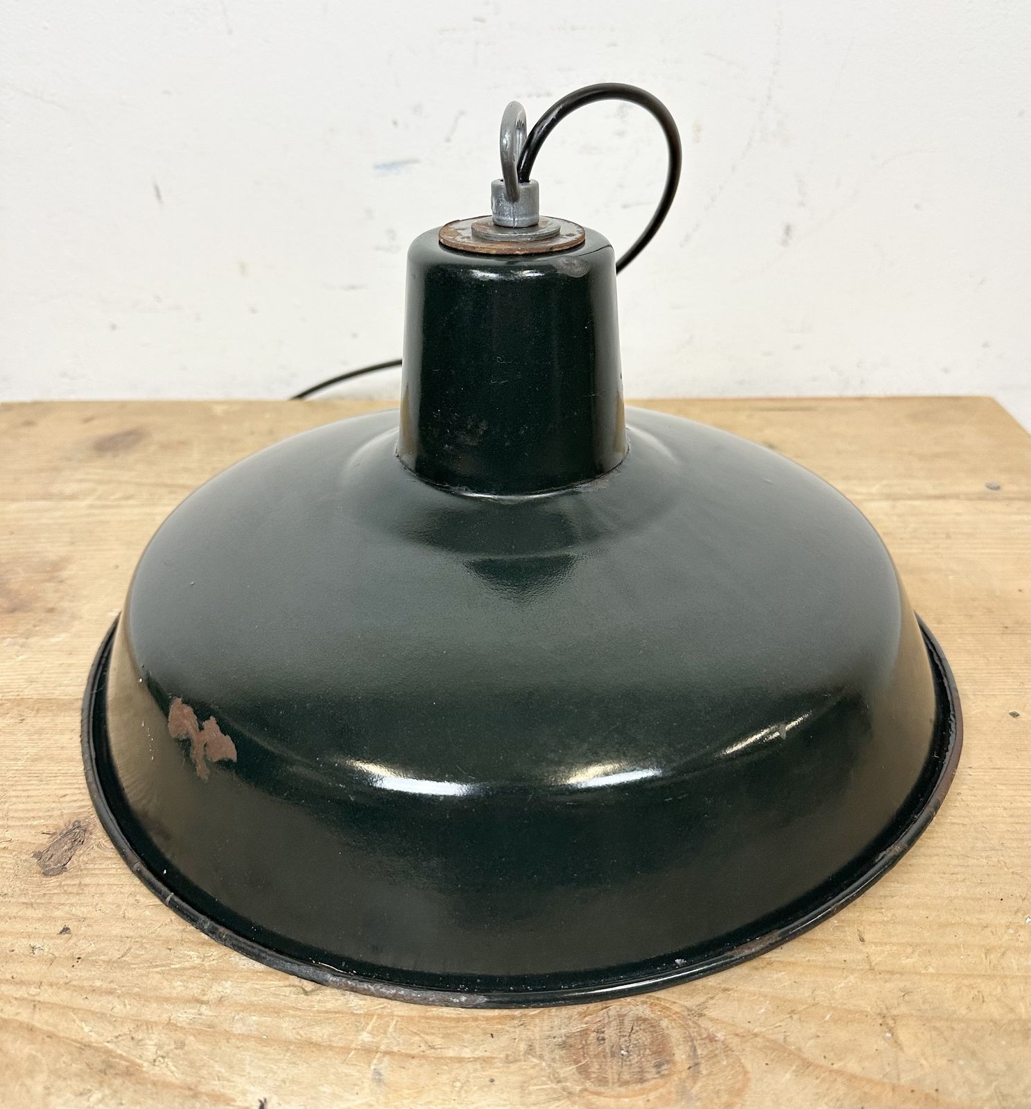 Industrial French Dark Green Enamel Factory Lamp, 1960s photo buy