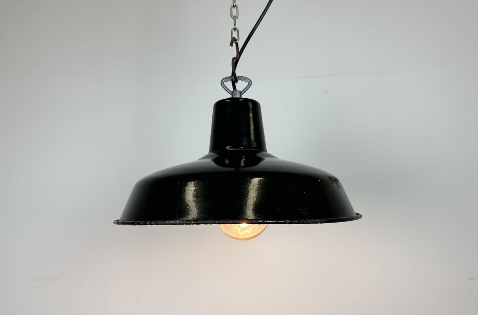 photo for sale Industrial French Dark Green Enamel Factory Lamp, 1960s