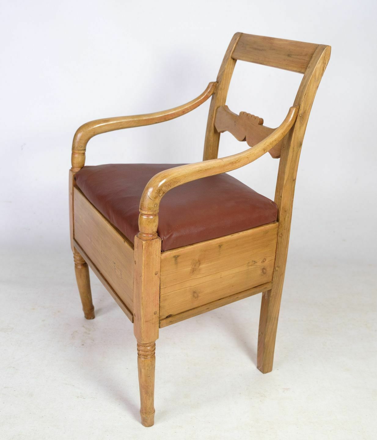 Armchair In Pine & Brown Leather From 1840s photo buy