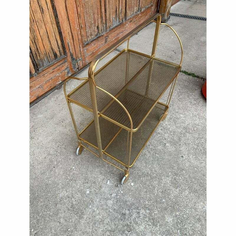 Vintage Folding Trolley In Gold Brass And Plastic photo for sale