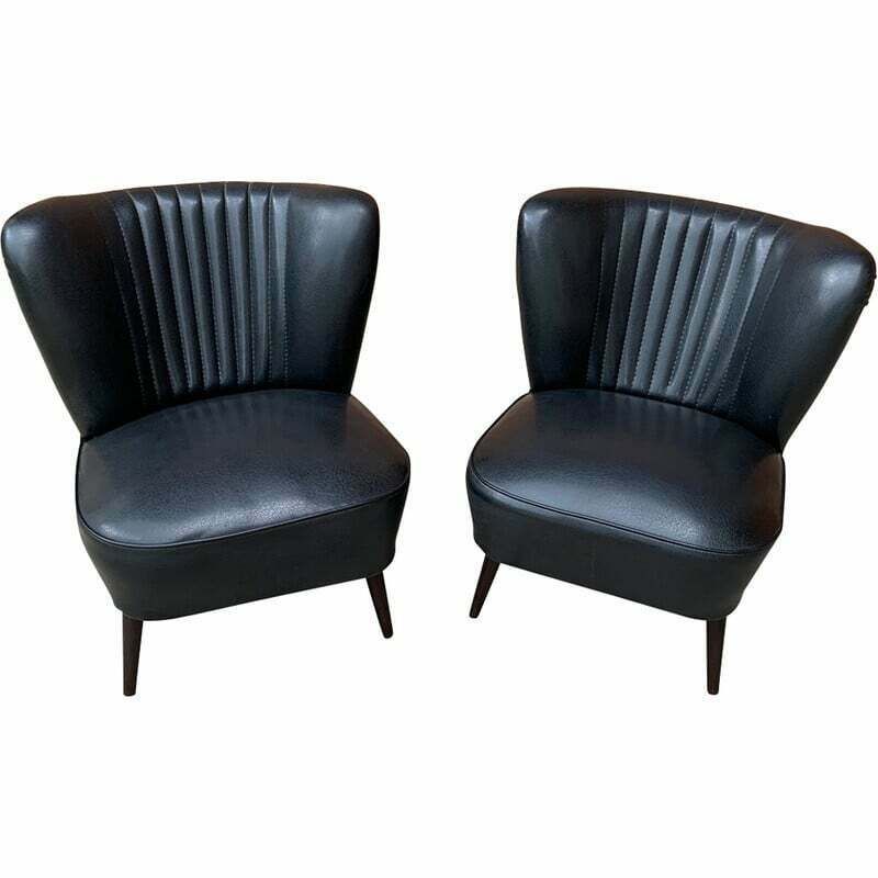 Pair Of Mid Century Sky Black Cocktail Armchairs, 1950s
