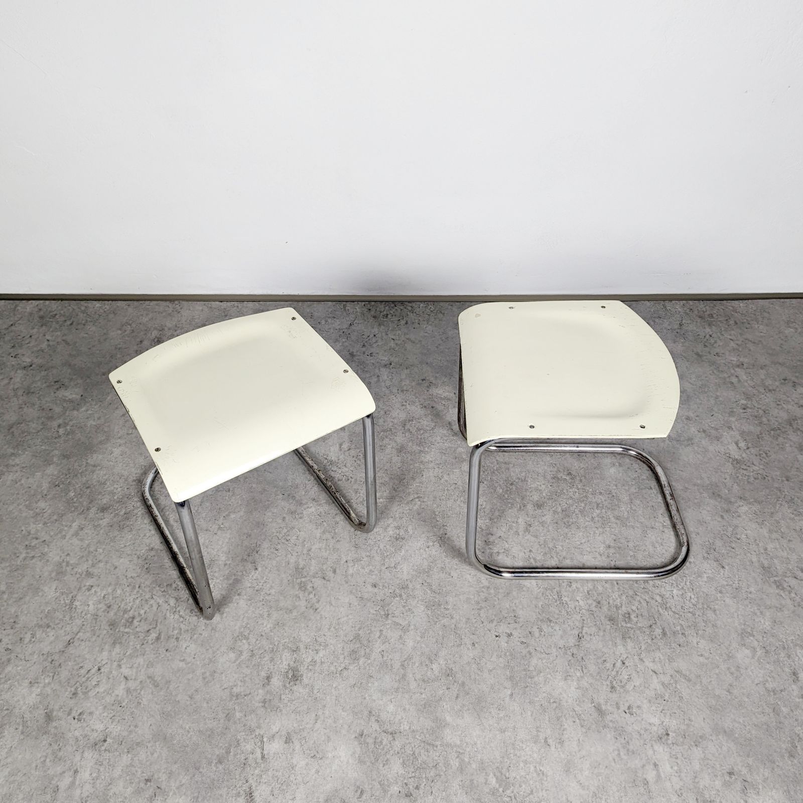 Pair Of Cantilever Tubular Steel Bauhaus Stools By Mart Stam photo vintage