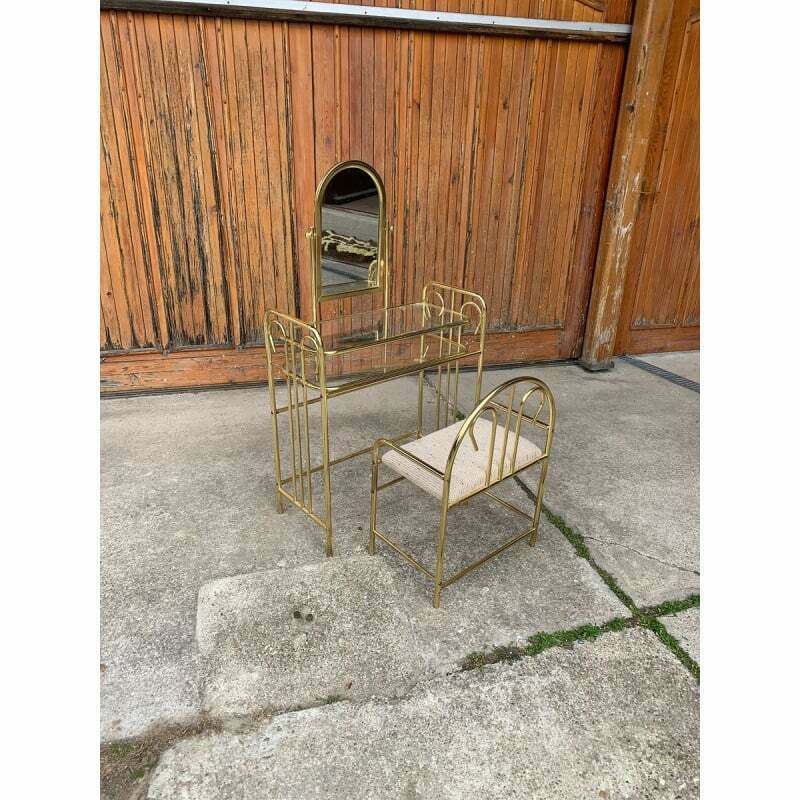 Vintage Dressing Table In Brass With Stool, 1950s photo Furniture