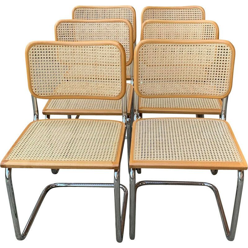 Set Of 6 Vintage B32 Cesca Chairs By Marcel Breuer, Italy 1970