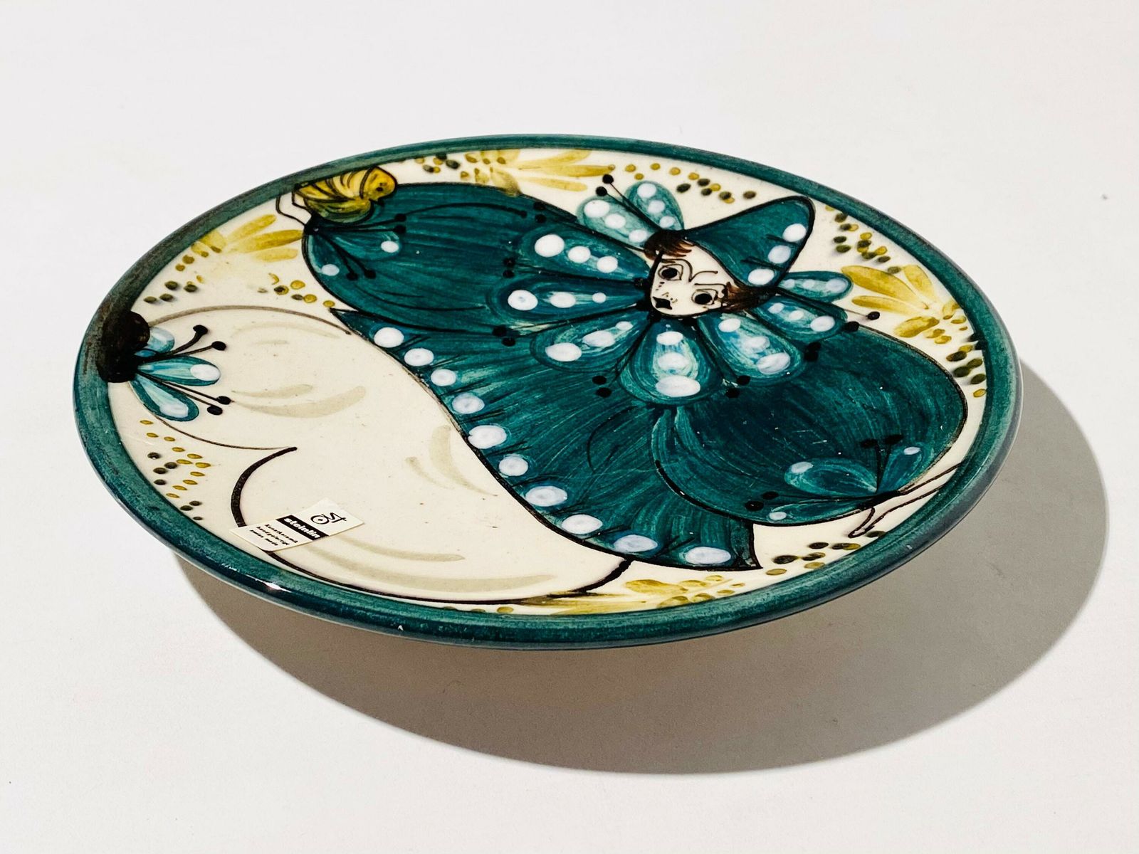 Willy Steinlin Switzerland Small Green Round Clown Ceramic Wall Plate photo vinterior