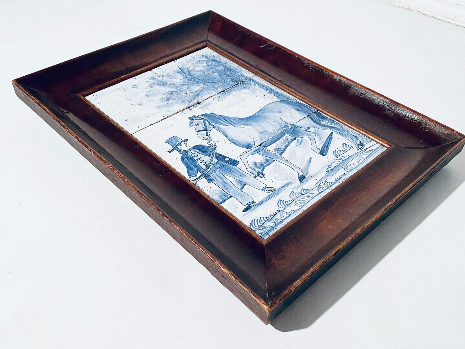 Antique Delft Blue Ceramic Tile Horse Farmer Motif Picture / Dutch Tiles / 1890s photo Art