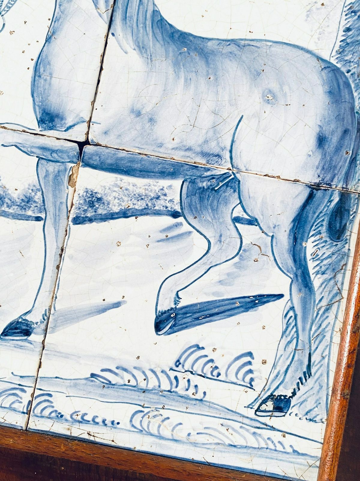 Antique Delft Blue Ceramic Tile Horse Farmer Motif Picture / Dutch Tiles / 1890s photo vintage