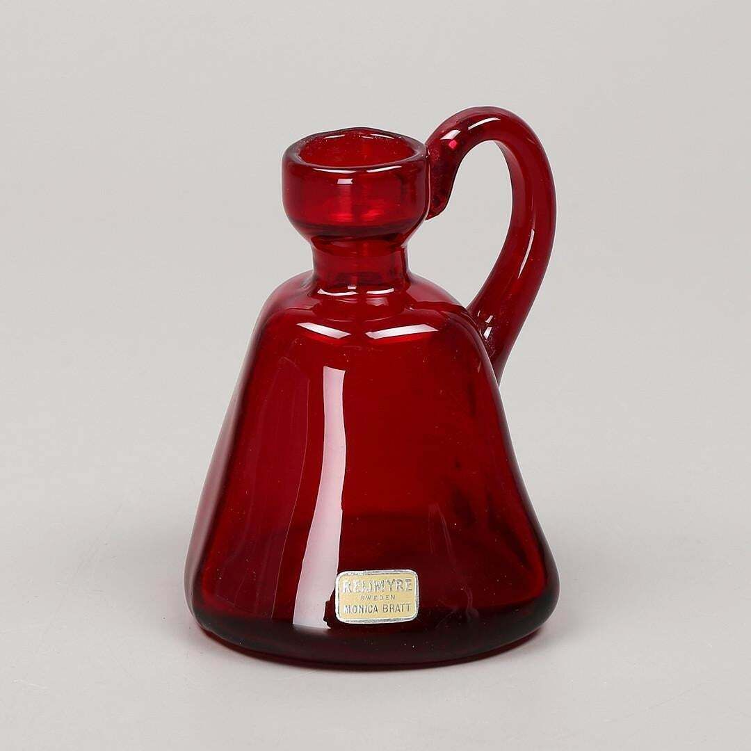 Gift Set 5 Glass Objects, Monica Bratt, Ruby Red Candle Holder / Jug Reimyre photo vinterior