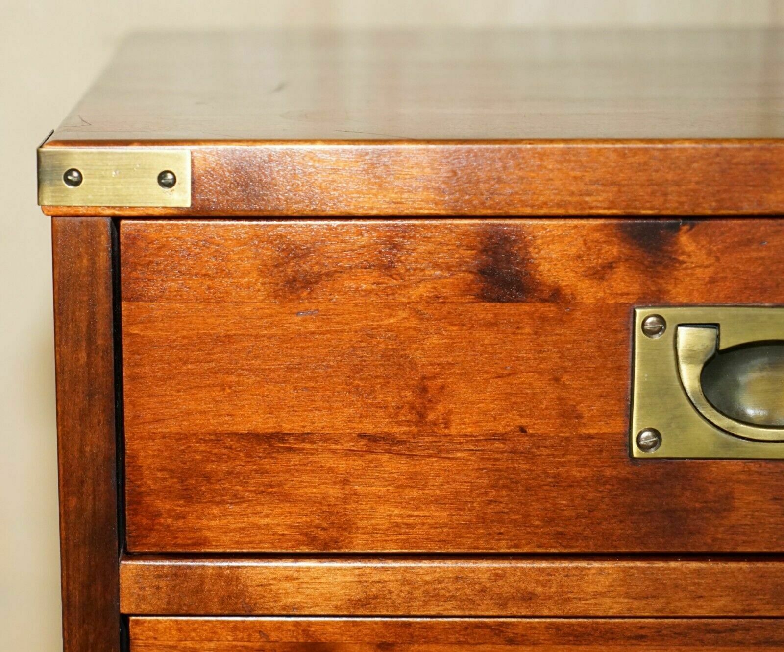Pair Of Miliary Campaign Side End Lamp Wine Bedside Table Chests With Drawers photo vinterior
