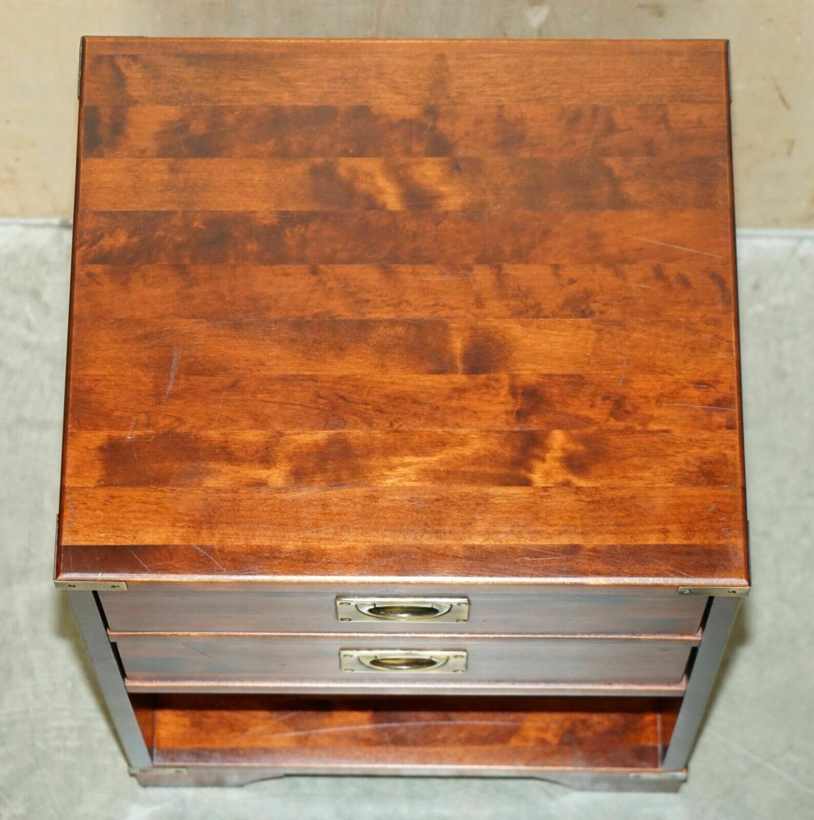 photo vinterior Pair Of Miliary Campaign Side End Lamp Wine Bedside Table Chests With Drawers