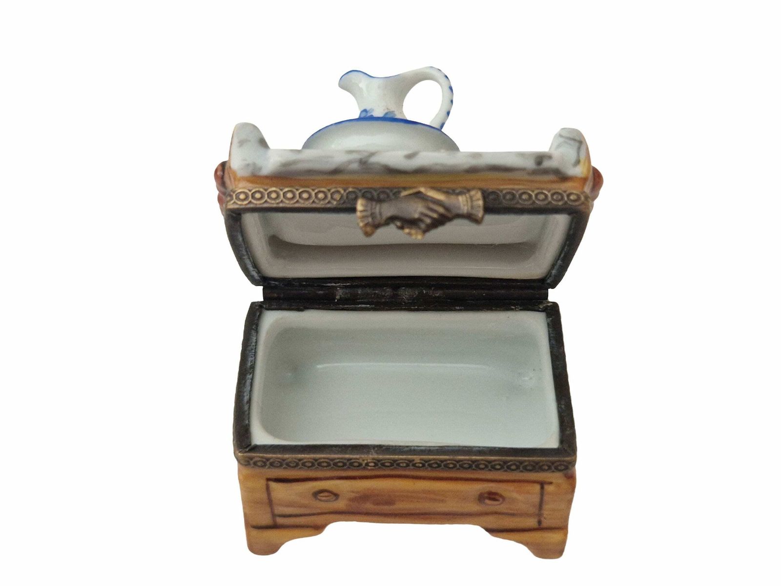 Limoges Miniatuur Wastafelkastje Pillendoosje, Handgeschilderd Verzamelbaar Frans Porselein Snuisterdoosje photo 174.0