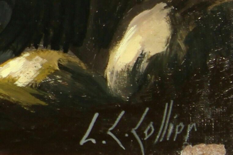 Oil On Board By L C Collier. Bridge Over Waterfall photo for sale