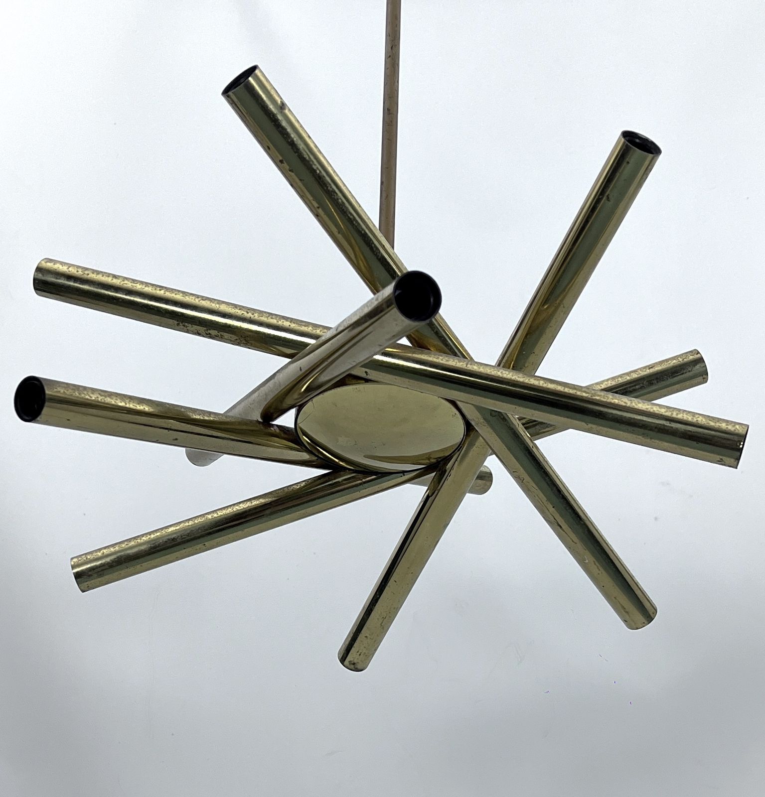 Mid Century Modern 12 Lights Brass Chandelier By Stilnovo. Italy 1960s photo 4251.0