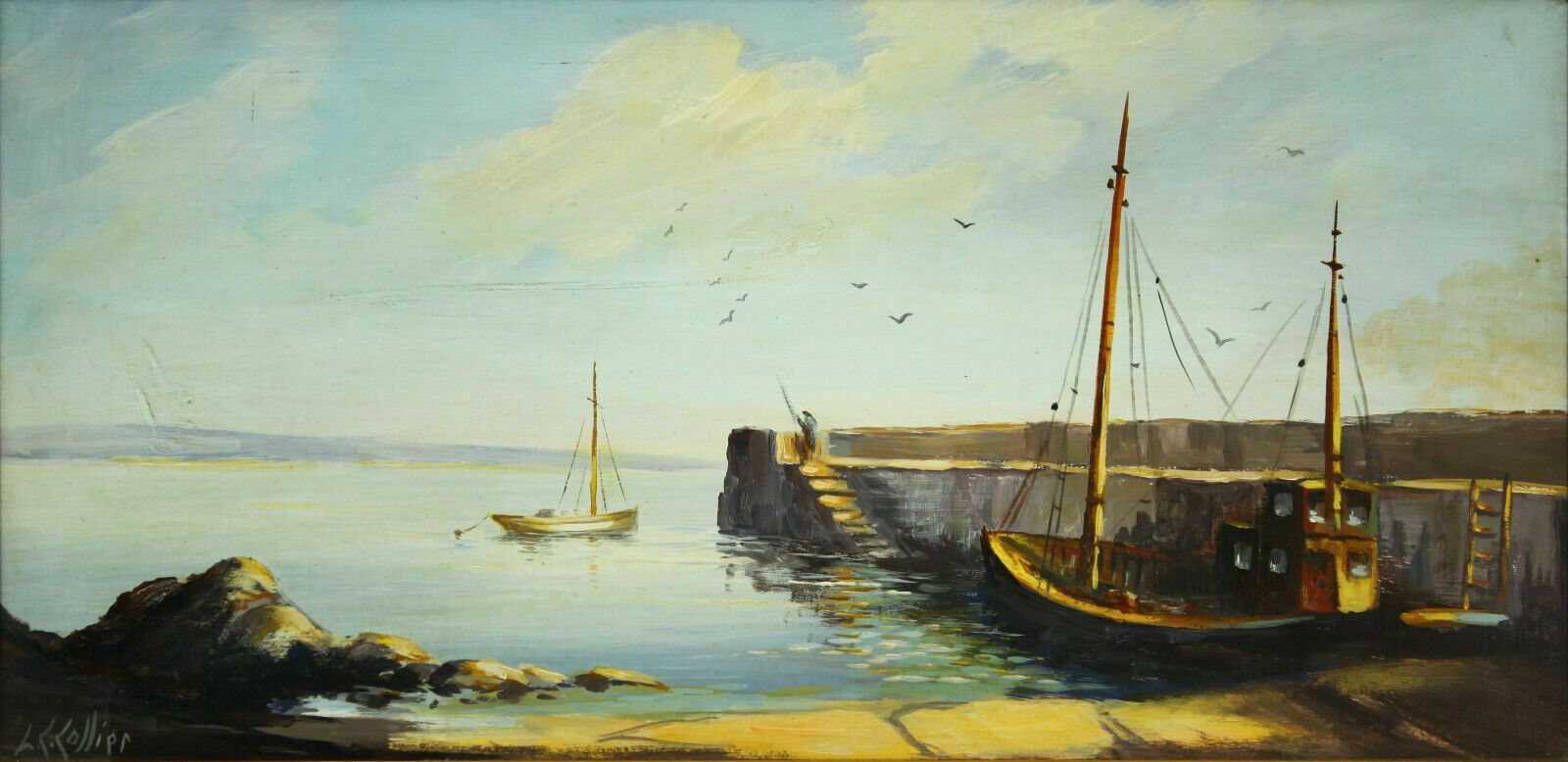 Oil On Board By L C Collier. Quayside photo furniture