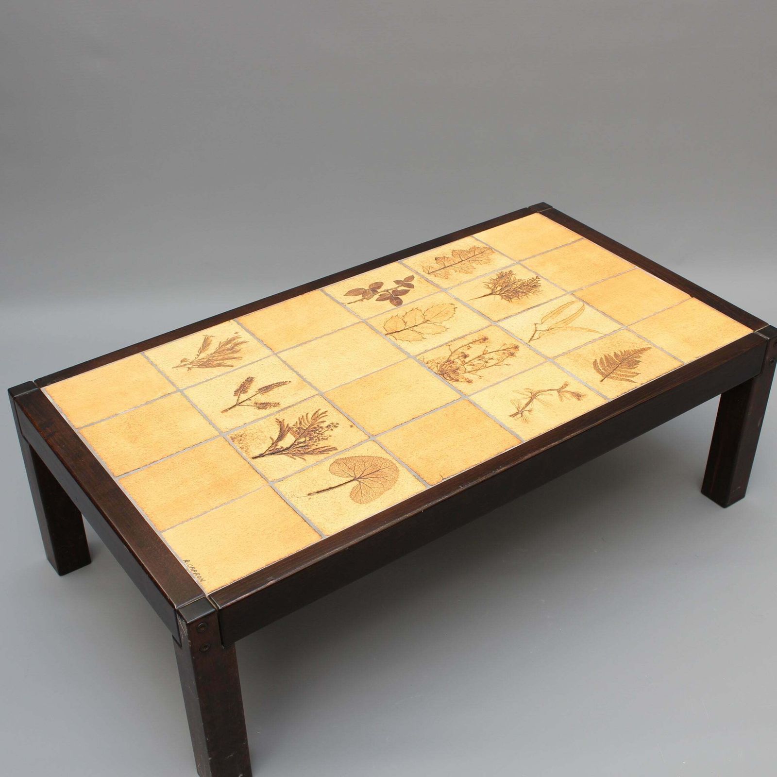 Vintage French Coffee Table With Leaf Motif Tiles By Roger Capron (Circa 1970s) photo 750.0