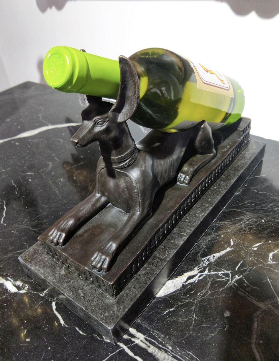 Anubis Sphinx Bronze Bottle Holder, Art Deco Style Sculpture, 20th Century photo for sale