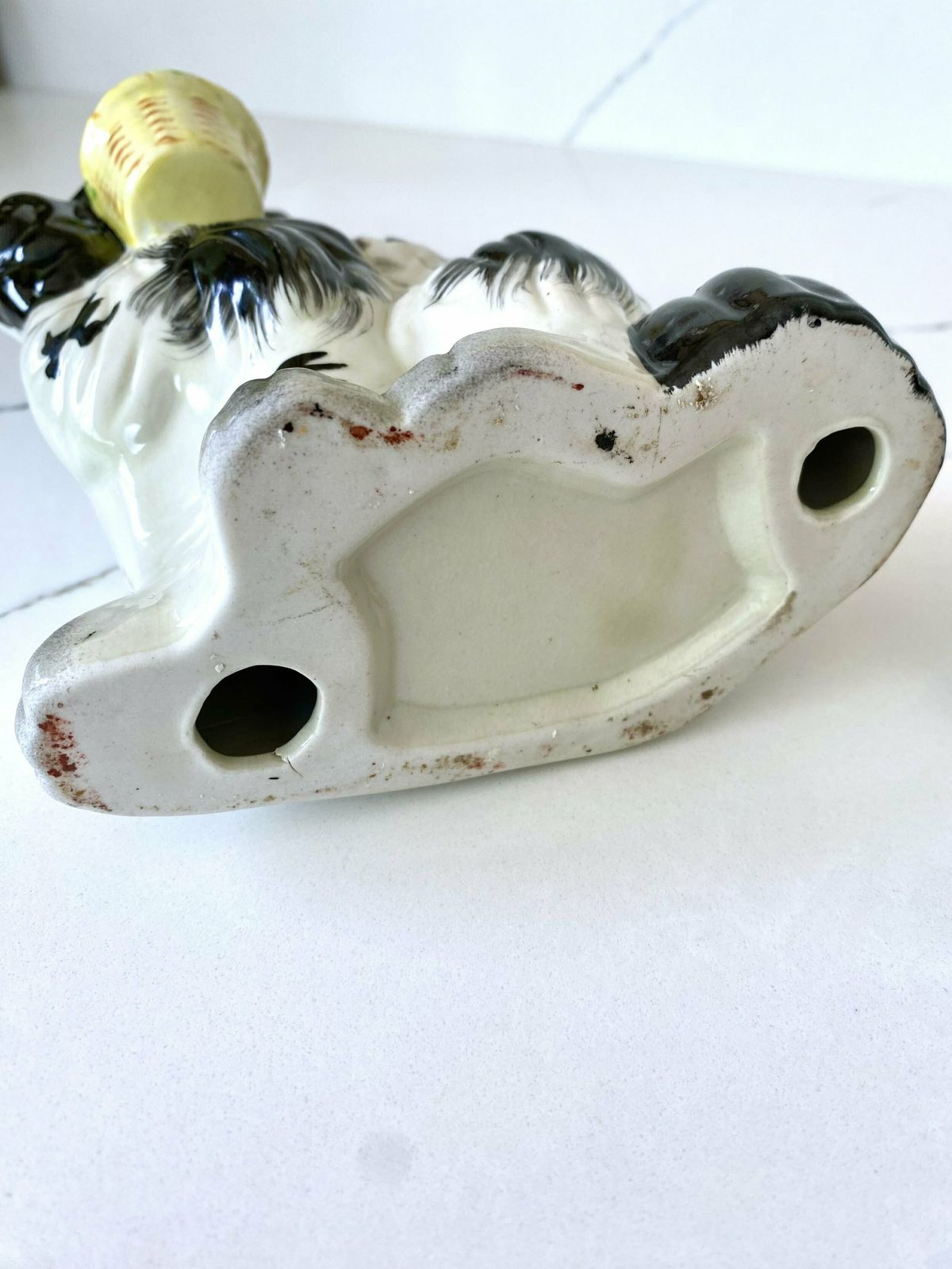 Pair Of Antique Pottery Mantle Dogs With Baskets Of Flowers photo vintage