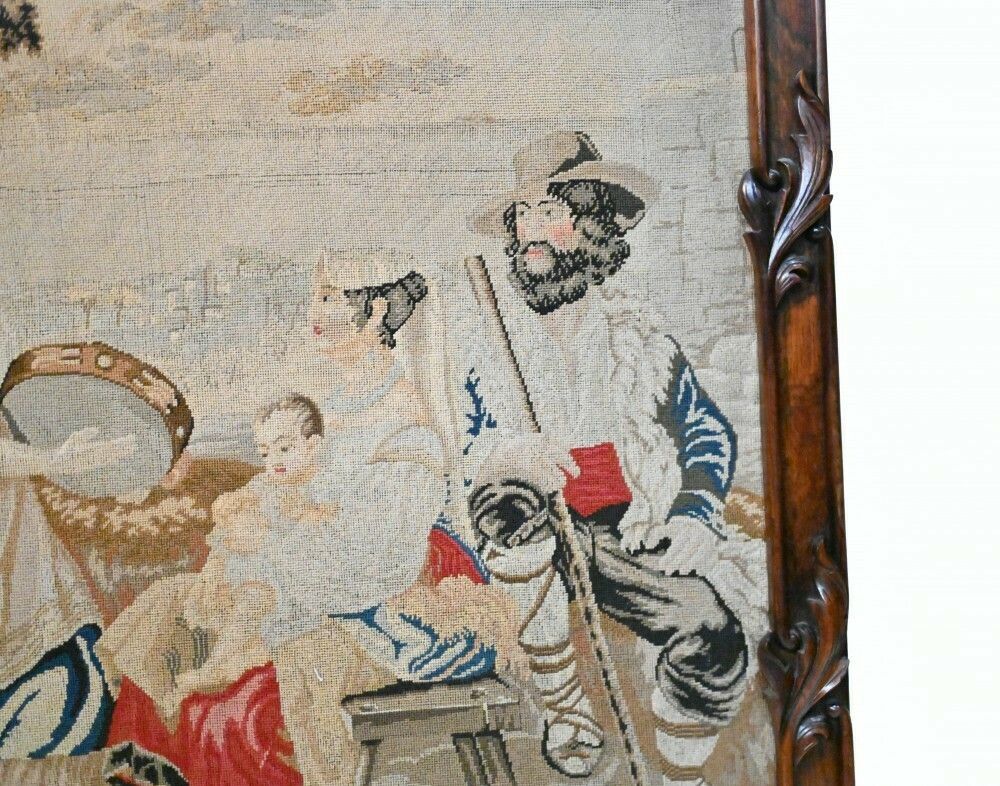 Victorian Tapestry Screen Needlepoint Hand Woven 1840 Pastoral photo for sale
