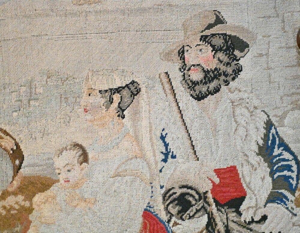Victorian Tapestry Screen Needlepoint Hand Woven 1840 Pastoral photo vinterior