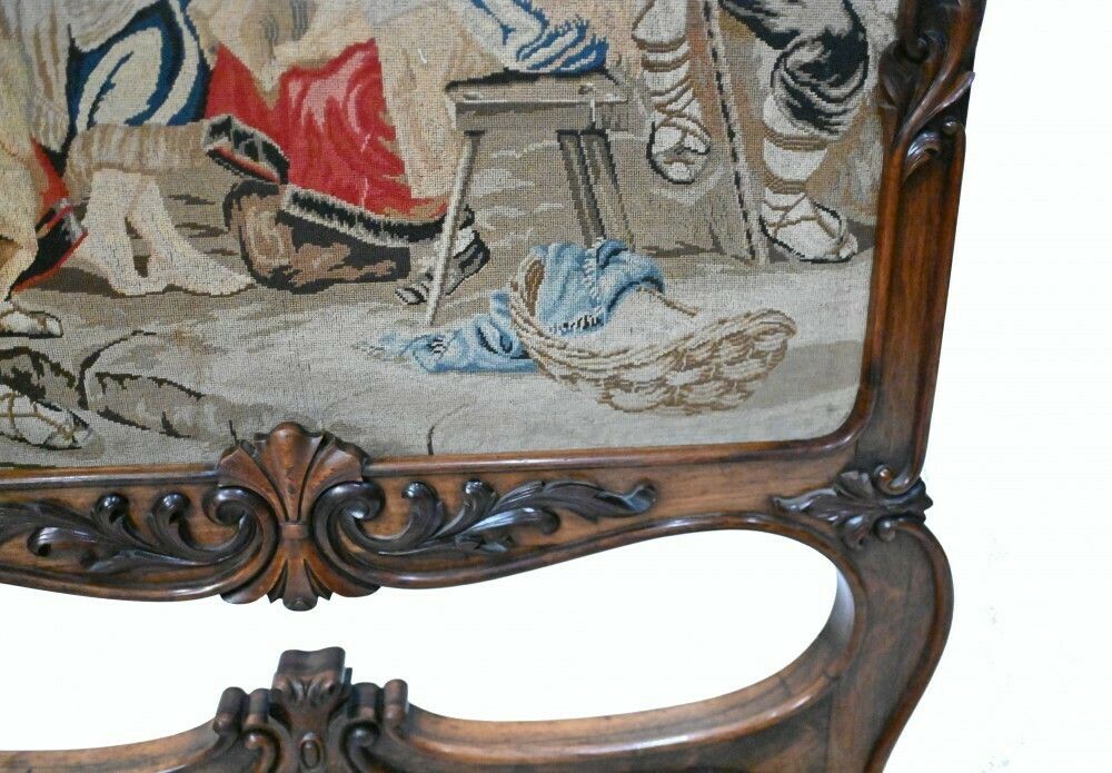 Home Fixtures Victorian Tapestry Screen Needlepoint Hand Woven 1840 Pastoral photo