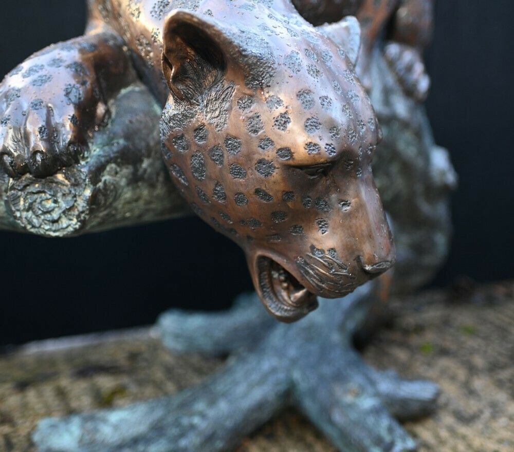 Large Bronze Panther Statue Garden Cat Sculpture photo vintage