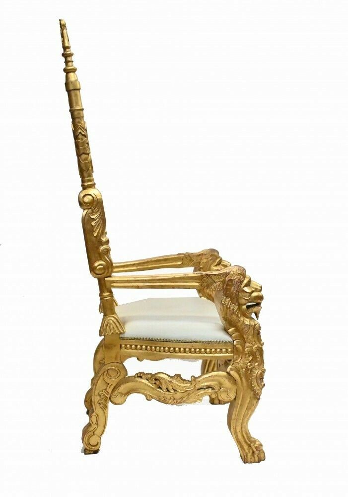 Pair Gilt Thrones Arm Chairs Hand Carved Lions Heads photo 2400.0