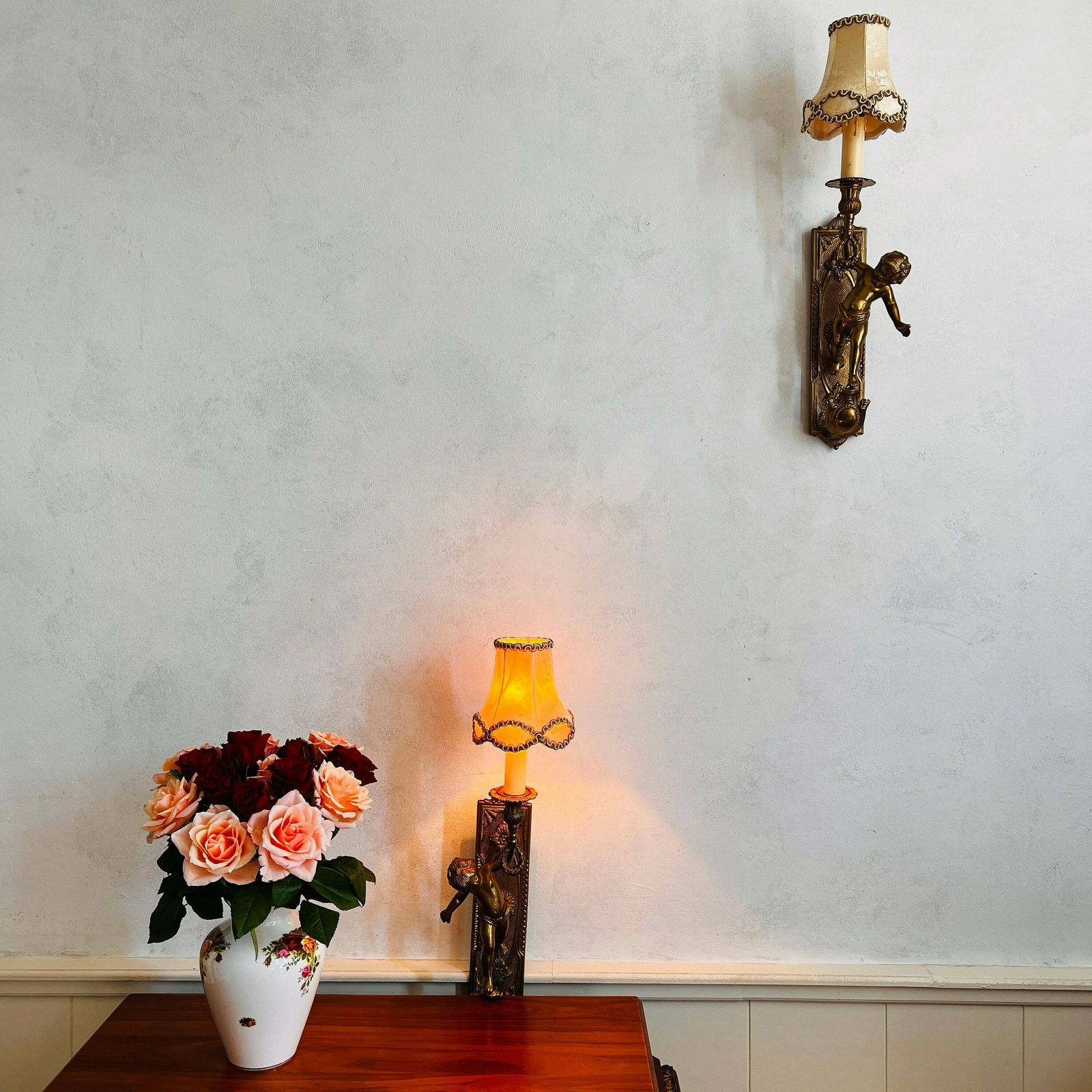 Old Pair Of Wall Cherubs/Putti Sconces, Bronze Brevettato, Cherub Wall Candleholders, Home Lighting photo buy